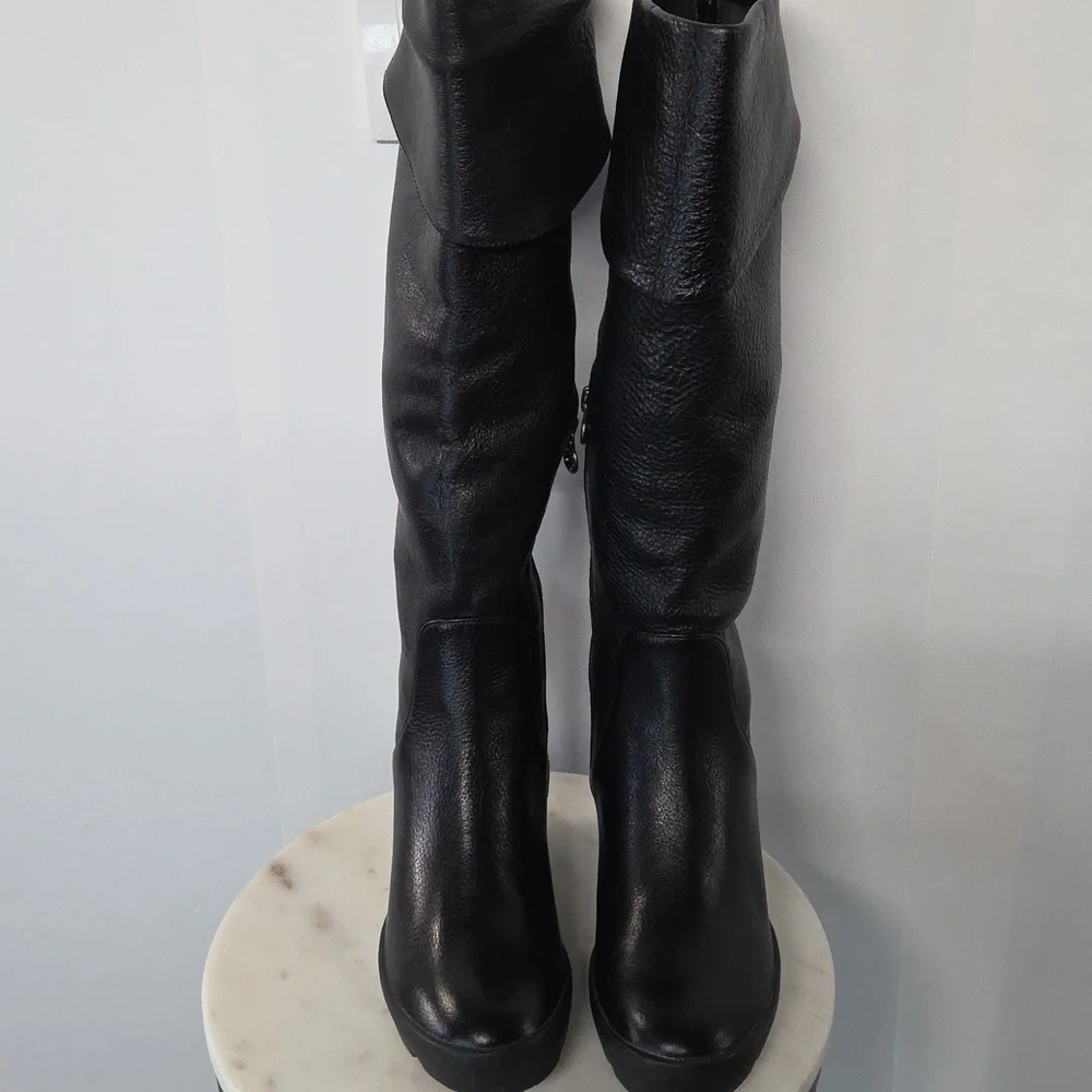 Max Studio Black Leather Knee High Boots Size 7.5